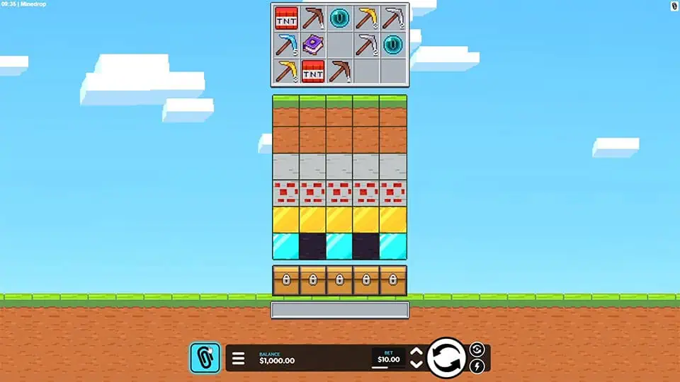 Геймплей Mine Drop: падающие символы и сетка блоков